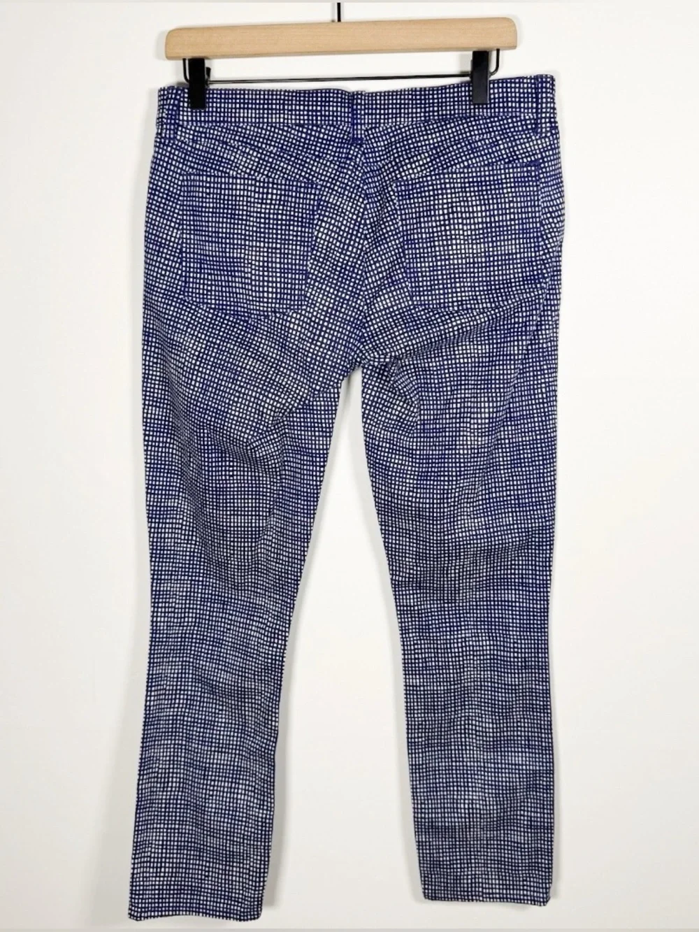 J. CREW Toothpick Navy Checkered Stretch Low Rise Slim Cotton Pants Sz 29
